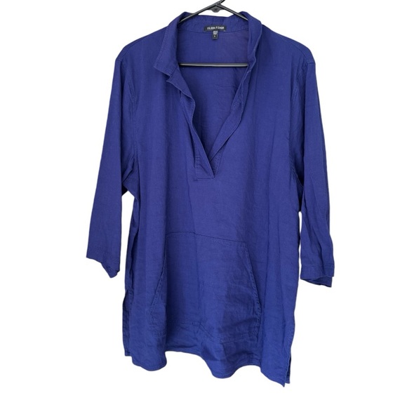 Eileen Fisher Tops - Eileen Fisher Shirt Womens Large Linen Blend Tunic Lagenlook Pockets Cobalt Blue